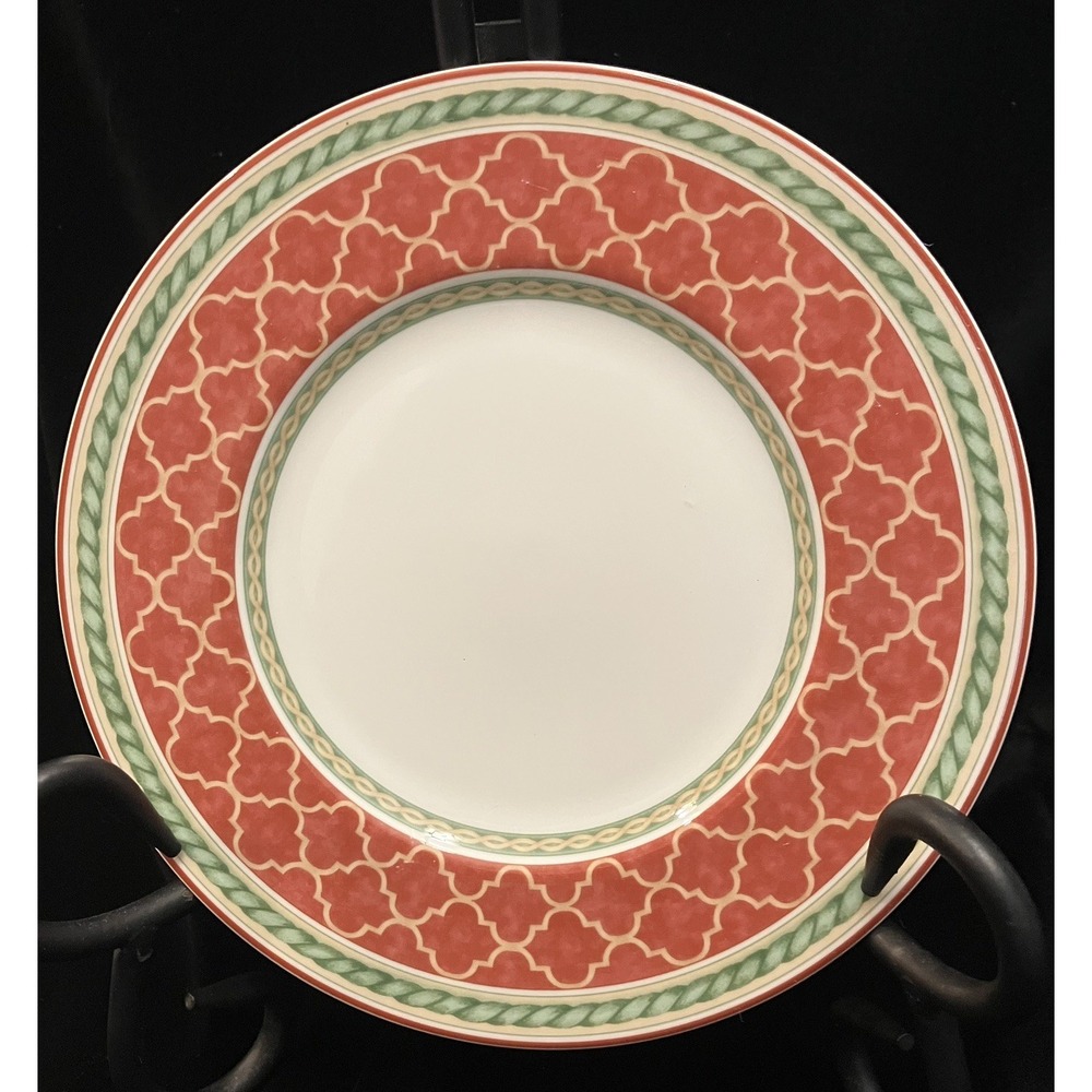 Fitz & Floyd Porcelain Sonoma Coral Arabesque Green Rope Edge Replacement Plate